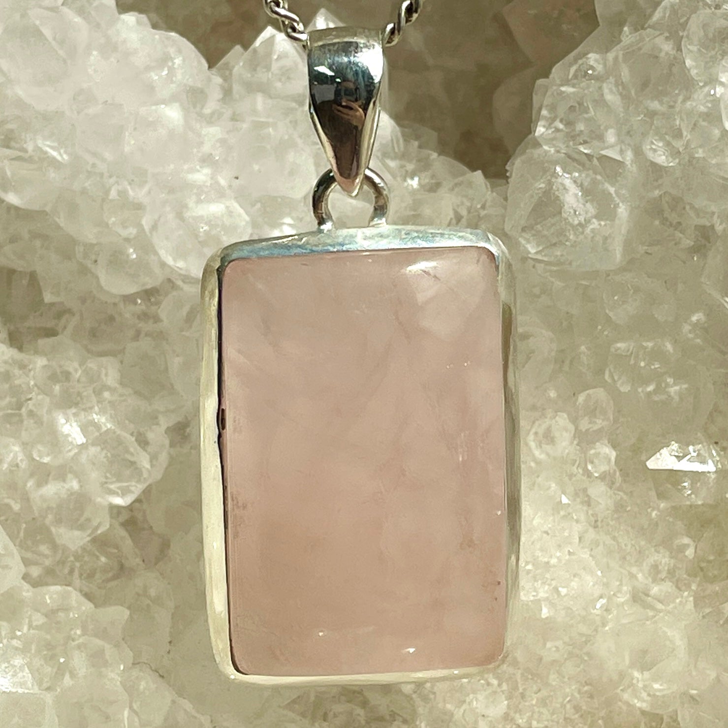 Rose Quartz Silver Pendant Large - SP75 Rose Quartz Silver Pendant Large - SP75